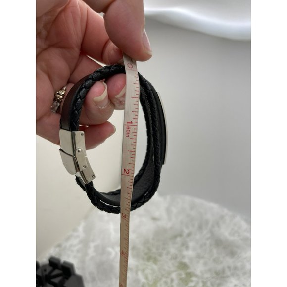 "Be{you}tiful" Stainless Steel & Black Faux Leather Easy Clasp Bracelet - Picture 10 of 11